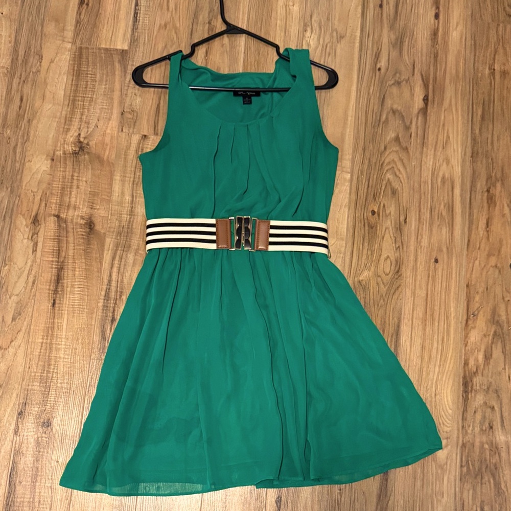 BCX Green Mini Dress with Striped Belt